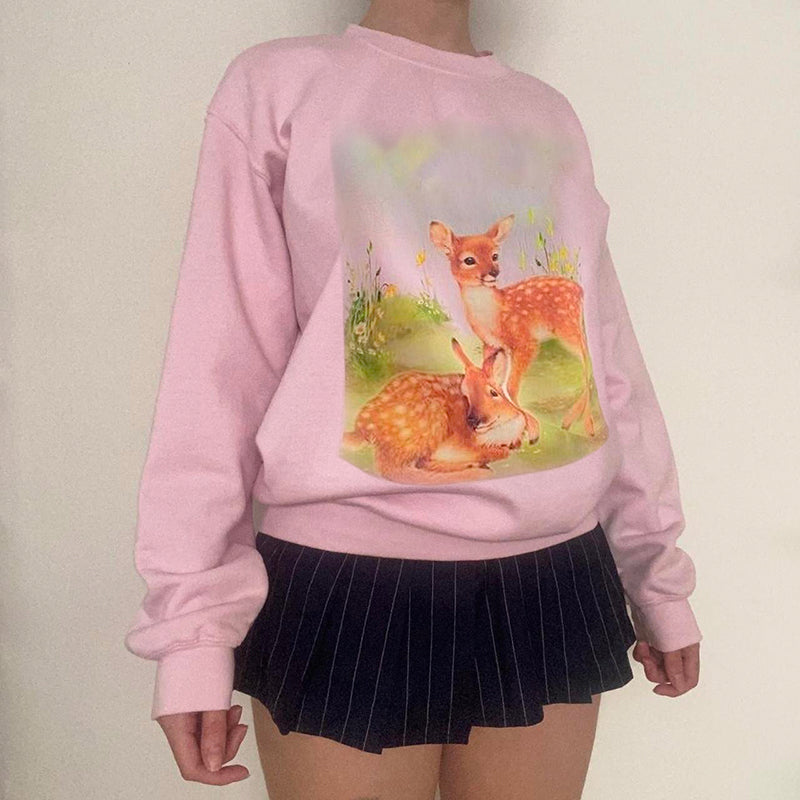 Deer Print Loose Sweatshirt