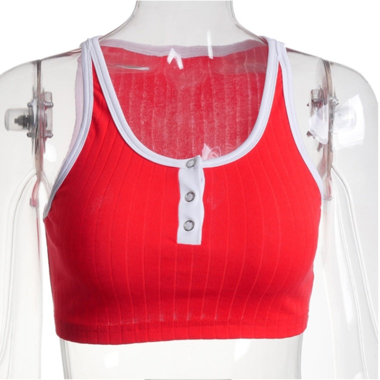 Red Patchwork Knit Tank Top