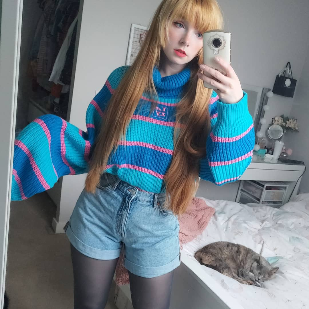 Blue Patchwork Turtleneck Sweater