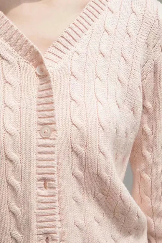 Pink Cable Knit Button Up Cardigan