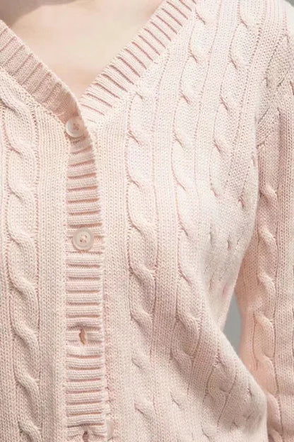 Pink Cable Knit Button Up Cardigan
