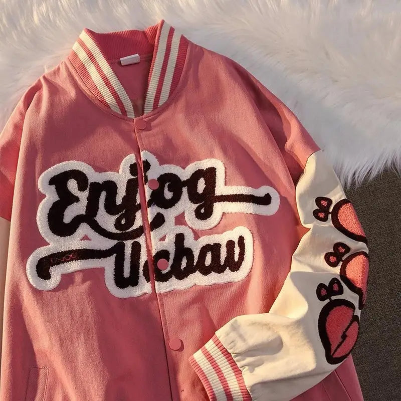 Heart Letter Embroidery Varsity Jacket