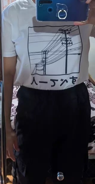 Cute White Funny Japan Power Line Print Loose Short Sleeve Short T-shirt Tee Top Summer Casual E-Girl Kawaii Korean Japanese Harajuku Streetwear