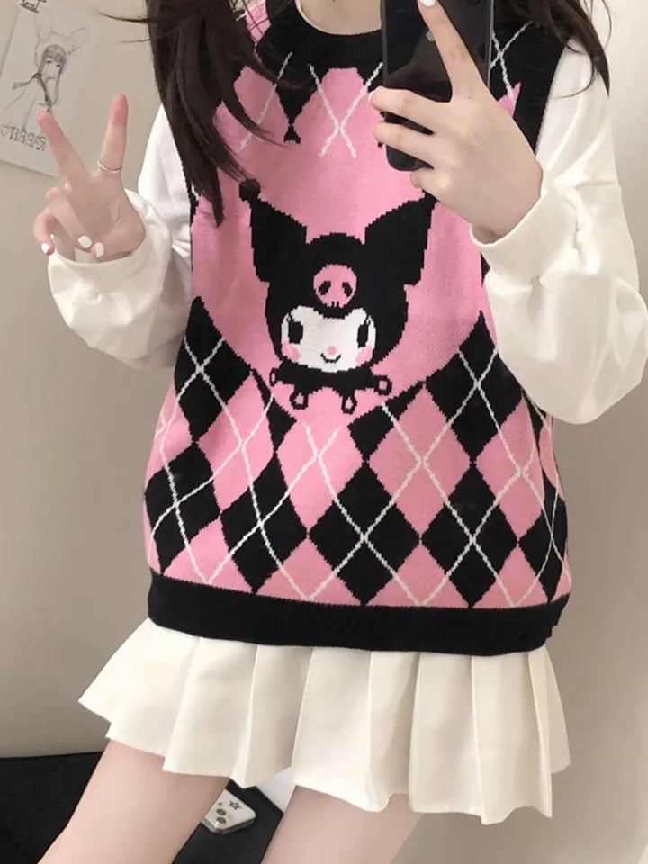 Anime Argyle Print Sweater Vest