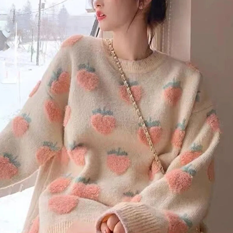 Peach Print Soft Sweater