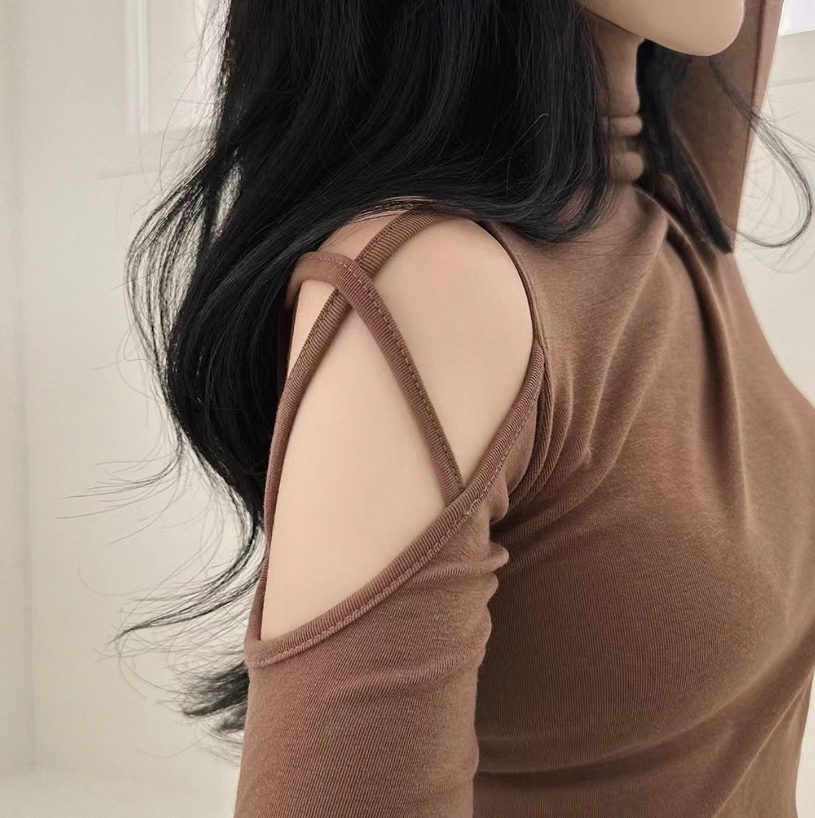 Turtleneck Hollow Out Long Sleeve Crop Top