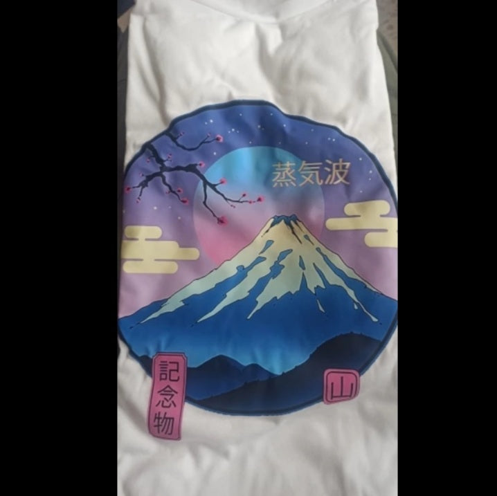 Cute Mount Fuji Japan Cartoon Anime Print Oversize Short Sleeve T-shirt Aesthetic Casual Summer E-Girl Kawaii Korean Japanese Harajuku Streetwear