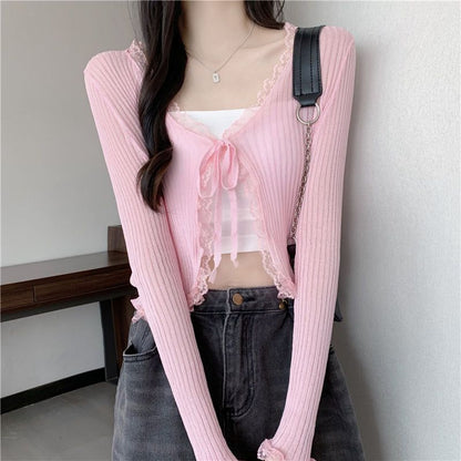Sheer Lace Long Sleeve Cropped Cardigan