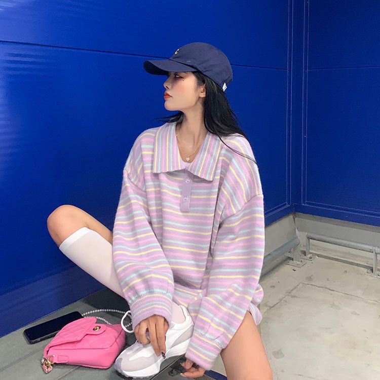 Rainbow Striped Knit Sweater