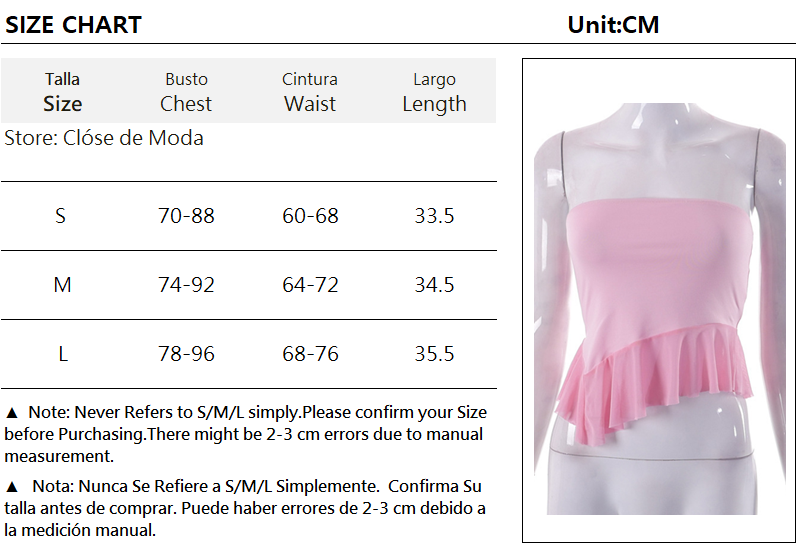 Pink Ruffle Irregular Mesh Tube Top