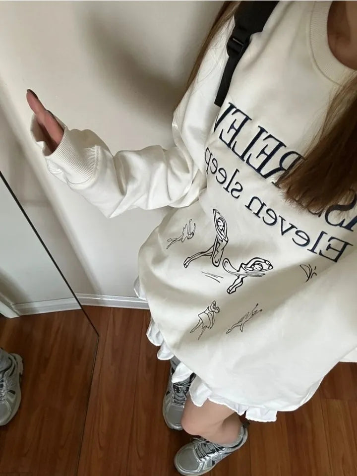 White Ballet Dancer Print Crewneck Sweater