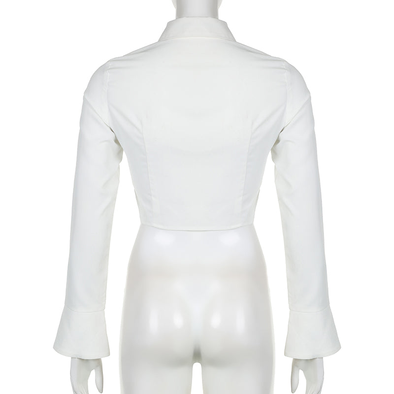 White Butterfly Rhinestone Tie + Long Sleeve Shirt Set