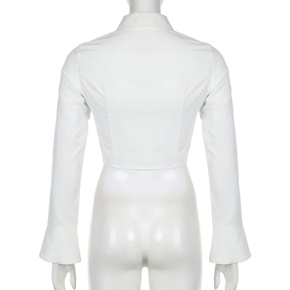 White Butterfly Rhinestone Tie + Long Sleeve Shirt Set