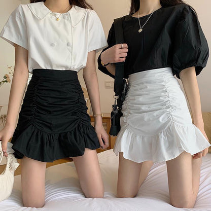 Ruffle Hem Ruched A-Line Skirt