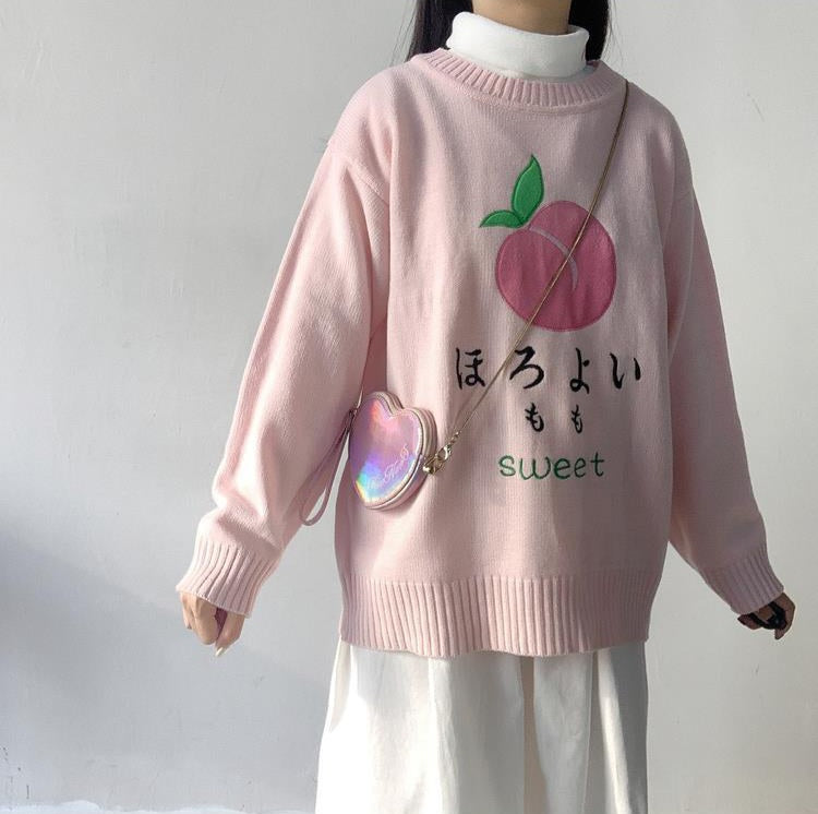 Sweet Pink Peach Embroidery Sweater