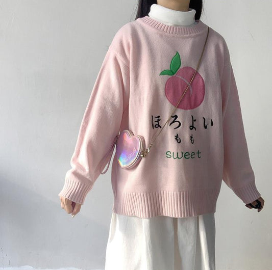 Sweet Pink Peach Embroidery Sweater