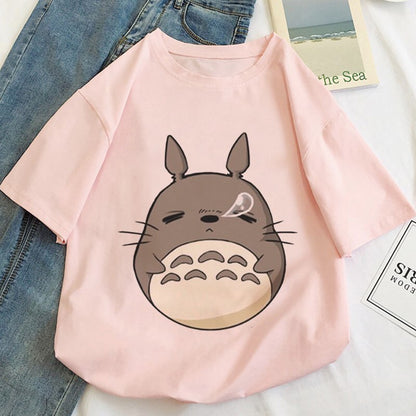 Cute Anime Sleeping Japanese Cartoon Print Cartoon Loose Short Sleeve T-shirt