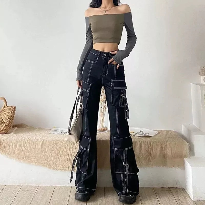 Black Cargo Denim Pants