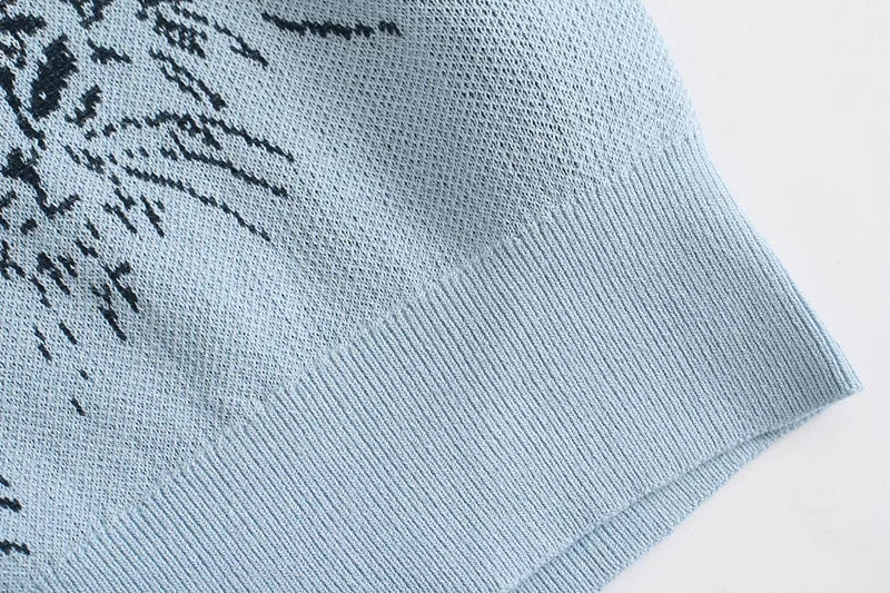 Blue Cat Knit Short Sleeve Shirt