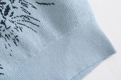 Blue Cat Knit Short Sleeve Shirt