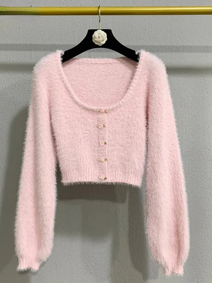 Fluffy Pink Rose Cardigan