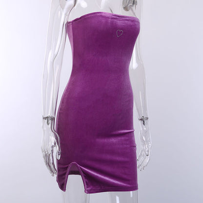 Cute Sexy Heart Love Velvet Mini Split Dress Bodycon Sleeveless Backless Party E-Girl Kawaii Korean Japanese Harajuku Retro Streetwear Fashion
