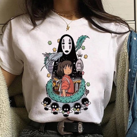 Japanese Anime Cartoon Print Loose Casual Short Sleeve Shirt T-shirt