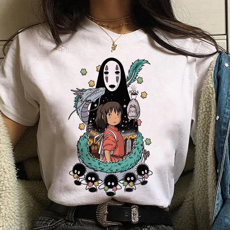 Japanese Anime Cartoon Print Loose Casual Short Sleeve Shirt T-shirt
