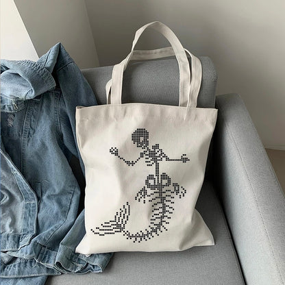 Cute Skeleton Skull Butterfly Wing Print Shoulder Bag Canvas Eco Tote Aesthetic Casual Summer E-Girl Kawaii Korean Japanese Harajuku