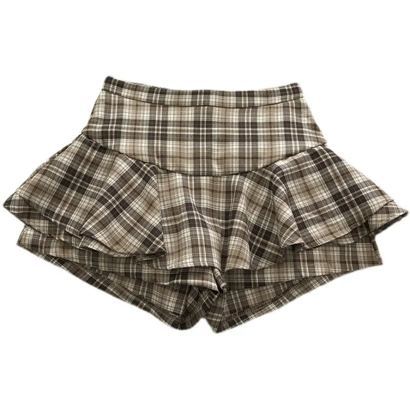 Plaid Ruffle High Waist Mini Skirt