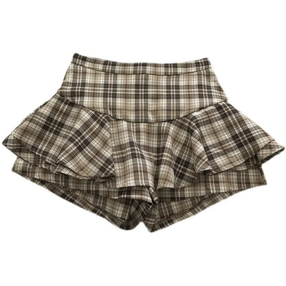 Plaid Ruffle High Waist Mini Skirt