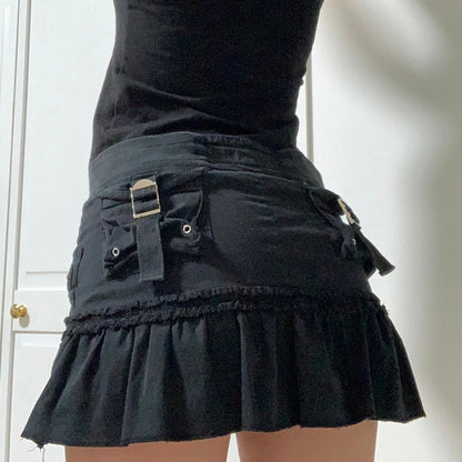 Black Denim Pleated Skirt