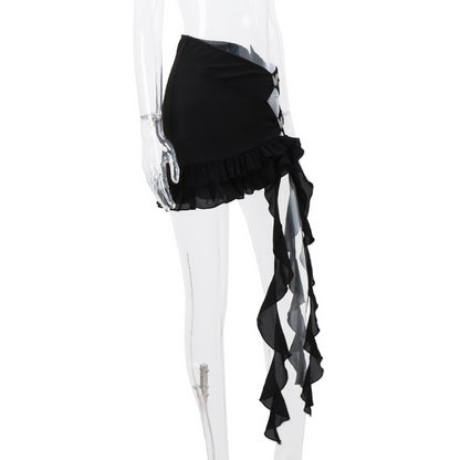 Black Butterfly Ruffle Hollow Out Split Mini Skirt