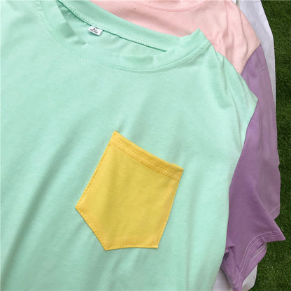 Cute Pastel Patchwork Contrast Kpop Bangtan Boys T-shirt Tee Top Korean Japanese Harajuku Chinese Retro Streetwear Aesthetic Fashion