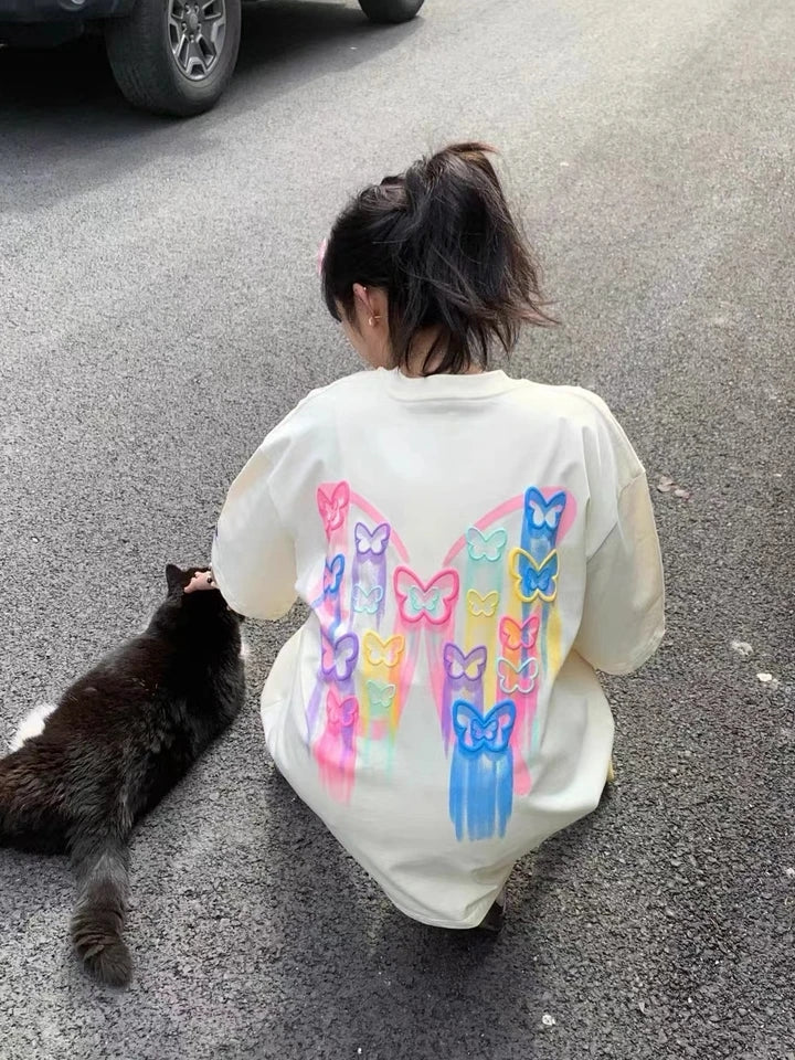Colorful Butterfly Graphic Short Sleeve T-shirt