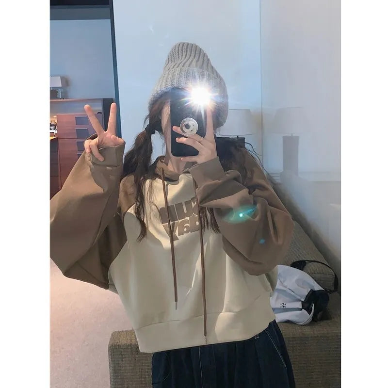Oversized Sunday Patchwork Cropped Hoodie