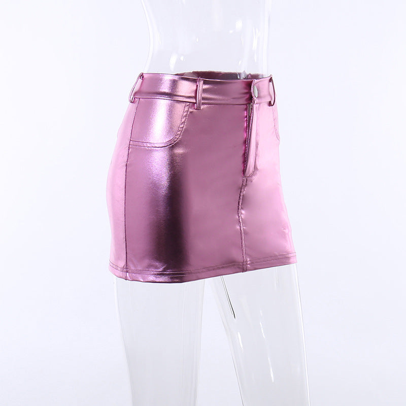 Pink Metalic Pocket Mini Skirt