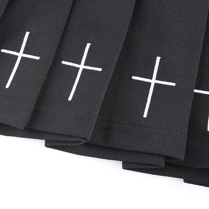 Cute Black Cross Print Goth Punk Pleated High Waisted Mini Skirt Bottom E-Girl Kawaii Korean Japanese Harajuku Retro Streetwear
