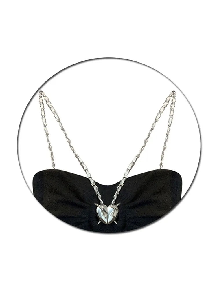 Black Heart Chain Strap Crop Top