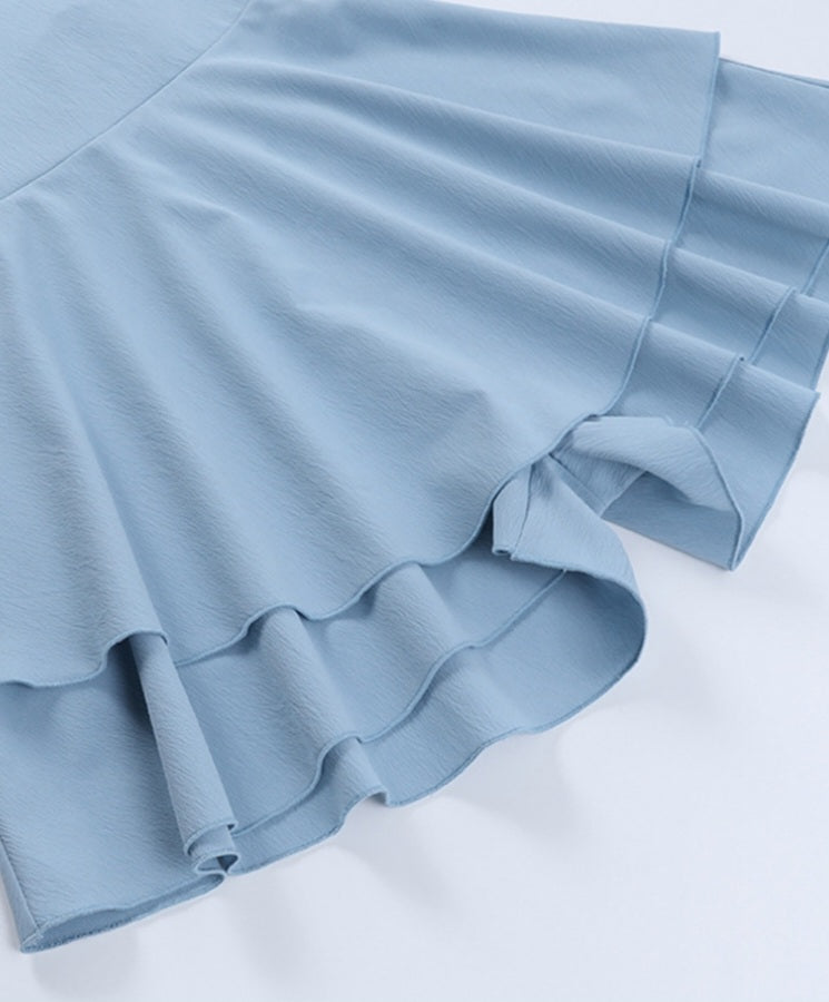 Blue Double Layer Backless Dress