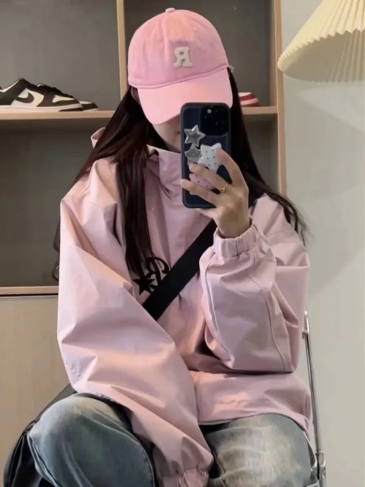 Pink Oversized Windbreaker