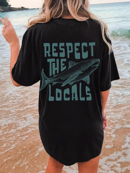 Respect Shark Print Short Sleeve T-shirt