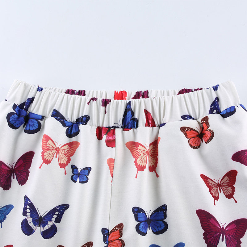 Cute Butterfly Rainbow Print Loose Baggy High Waisted Trousers Joggers Pants Sweats Bottom E-Girl Kawaii Korean Japanese Harajuku Retro Streetwear