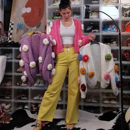 3D Flower Crochet Knit Cardigan