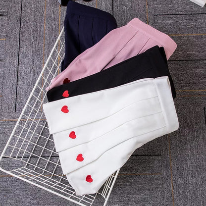 Cute Love Heart Pleated High Waist A-line Mini Skirt Summer Aesthetic Casual E-Girl Kawaii Korean Japanese Harajuku