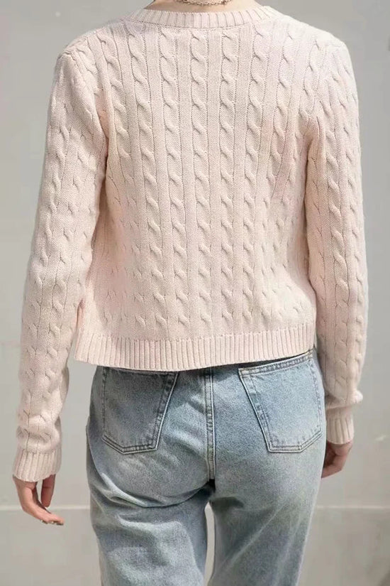 Pink Cable Knit Button Up Cardigan