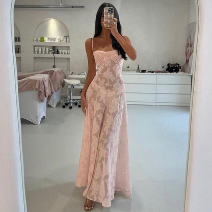 Pink Floral Patchwork Spaghetti Strap Maxi Dress