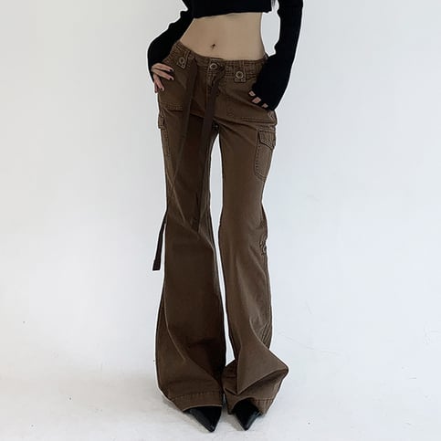 Brown Flare Boot Cut High Waist Trousers