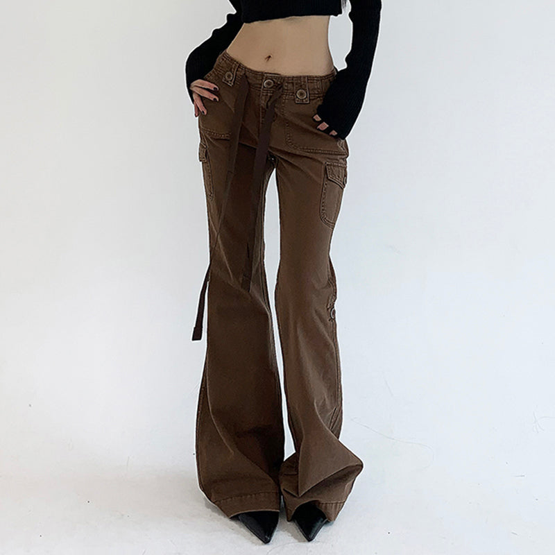 Brown Flare Boot Cut High Waist Trousers