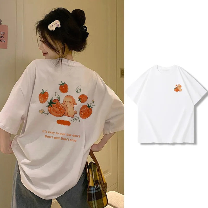Oversized Strawberry Print Short Sleeve T-shirt